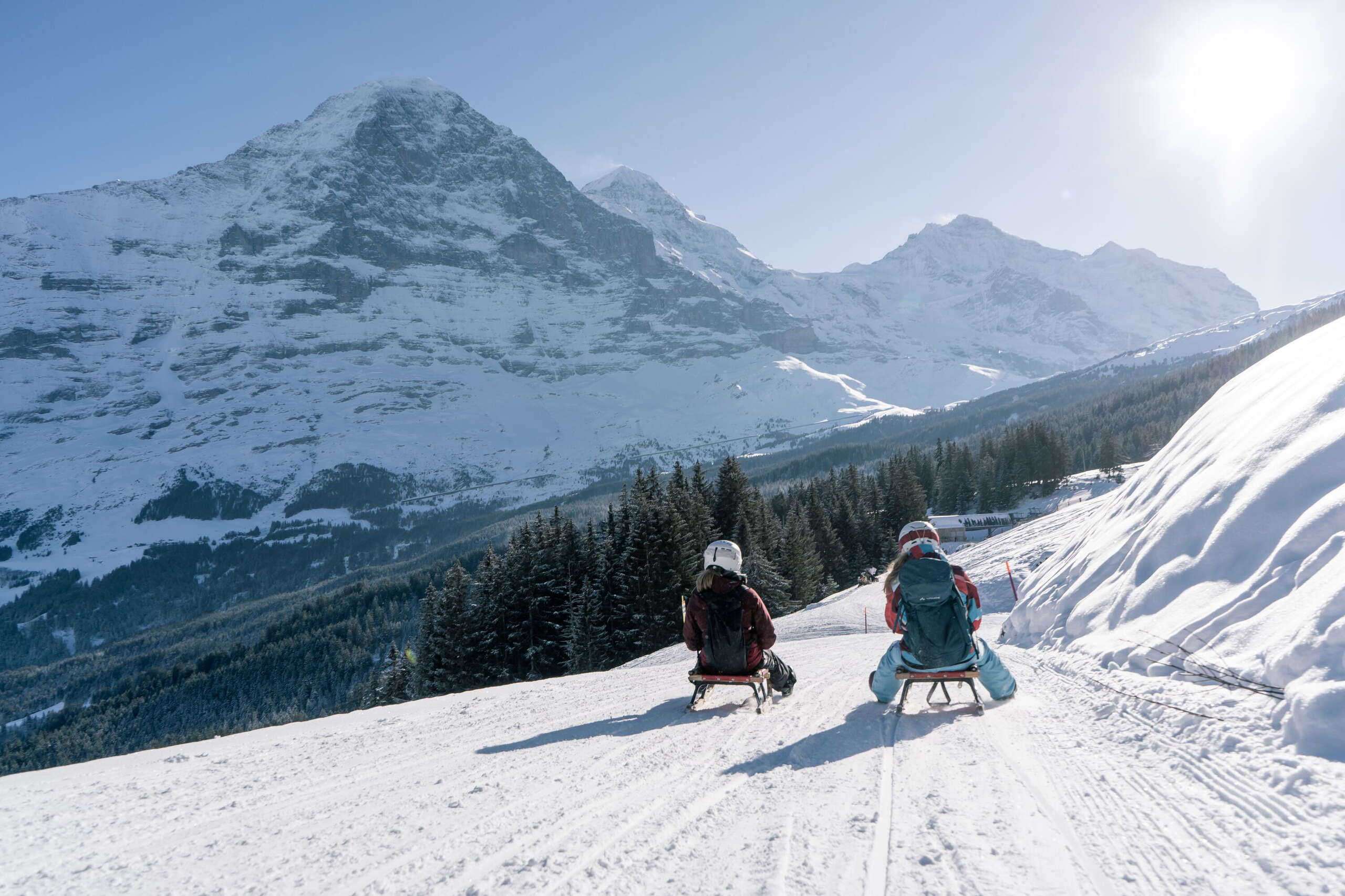 Schlitten auf dem Männlichen. Die Strecke bietet eine einmalige Aussicht auf den Eiger.